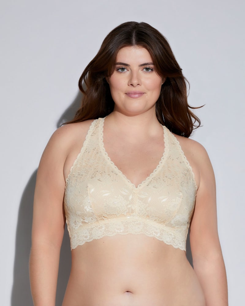 Front of a model wearing a size 1X Racie Racerback Bralette in Blush by Cosabella. | dia_product_style_image_id:273732